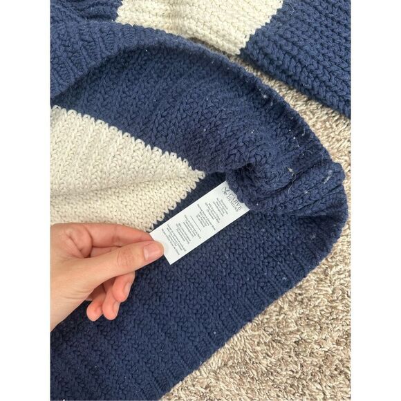 Carve Designs Organic Cotton/Wool Striped Chunky Knit Sweater Navy/Cream XL - Picture 4 of 8